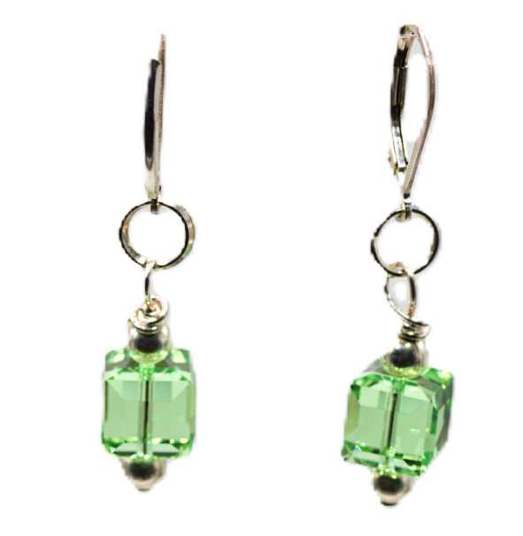 Women's 8 mm Peridot Green Faceted Cube Crystal Dangle Earrings
