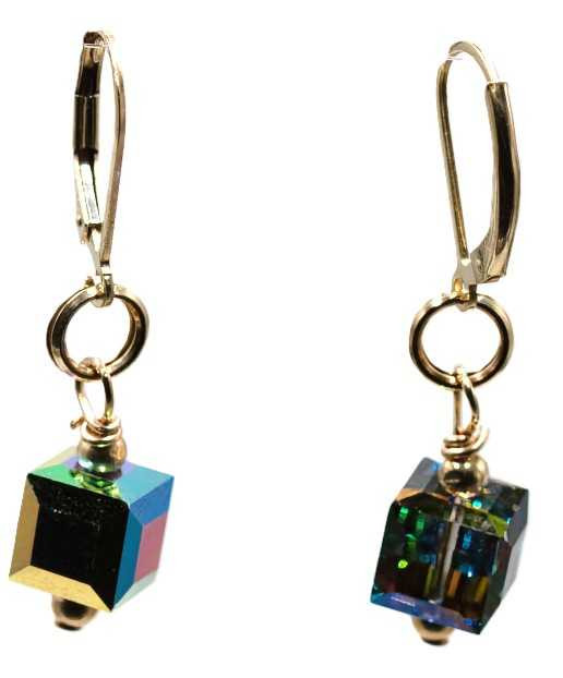 Women's 8 mm Crystal Shimmer Faceted Cube Crystal Dangle Earrings