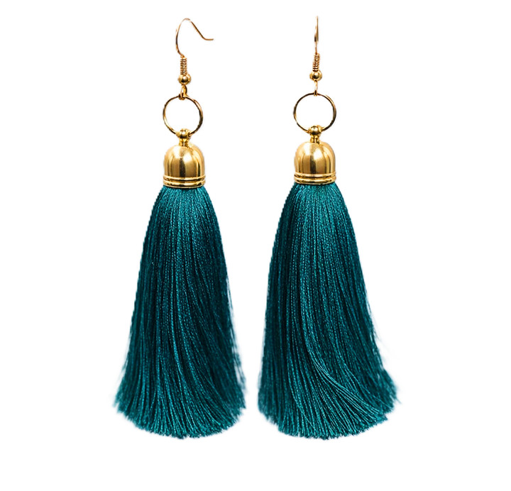 Women's Teal Blue Silk Tassel Earrings
