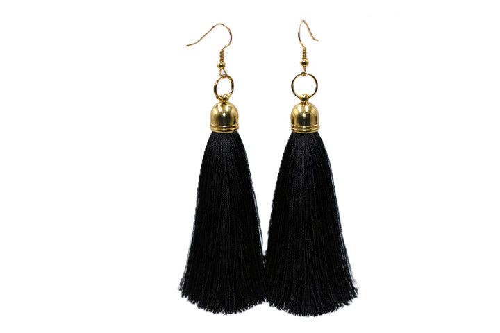 Women's Black Silk Tassel Earrings