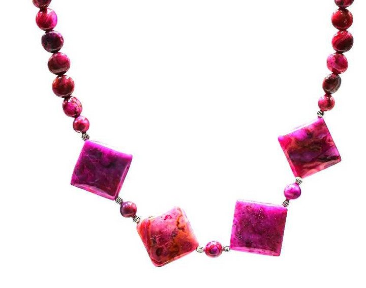 Women's Magenta Jade & Fuchsia Agate Gemstone Necklace