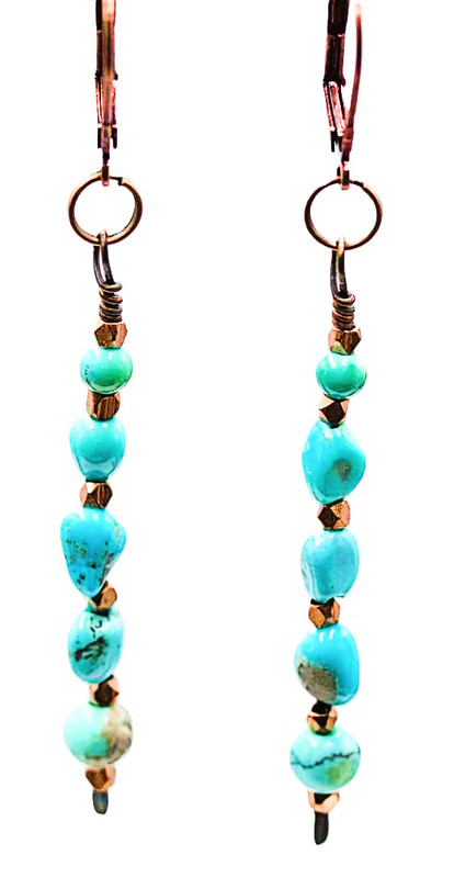 Women's Sleeping Beauty Turquiose/Copper Gemstone Dangle Earrings