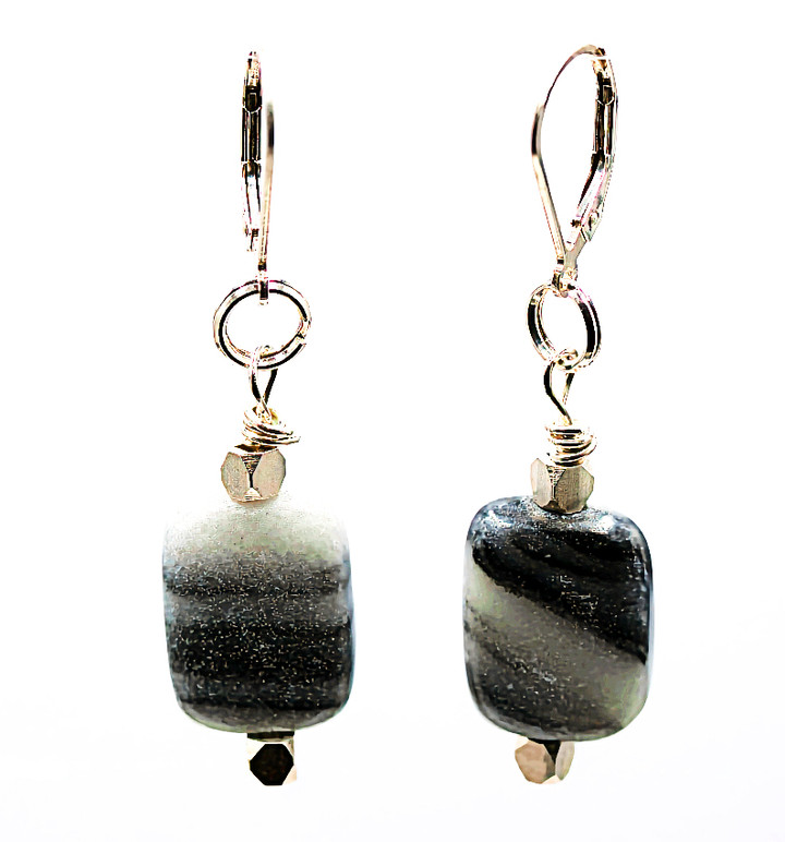 Women's Black & Gray Marble Gemstone Dangle Earrings