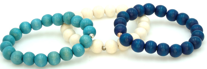 Women's Light Blue/ White/Dark Blue Wood Bead Bracelet Stack