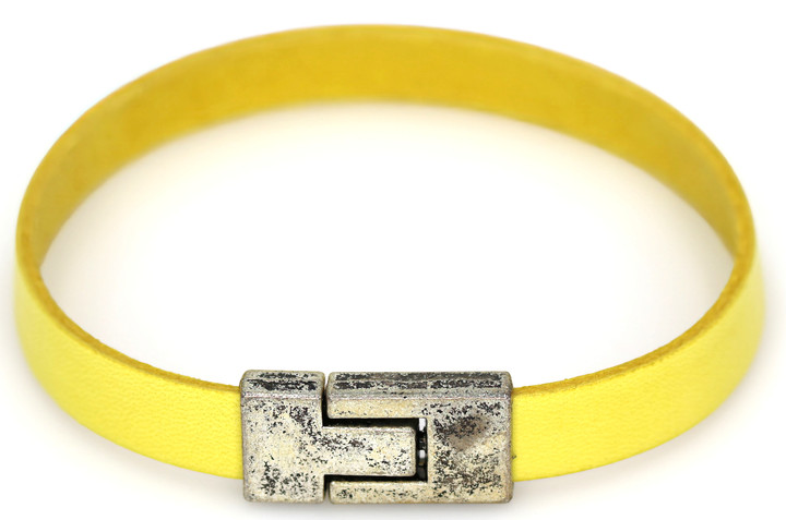 Women's 10 mm Lemon Yellow Flat Leather Bracelet