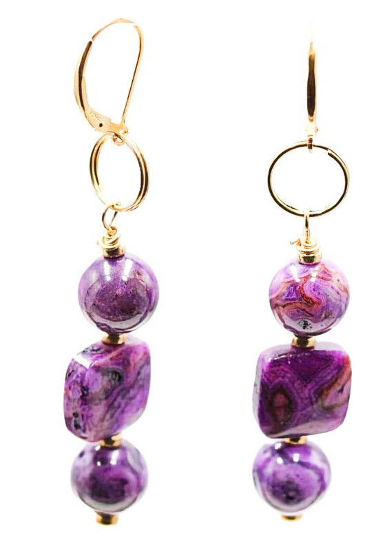 Women's Purple Crazy Lace Agate Dangle Gemstone Earrings