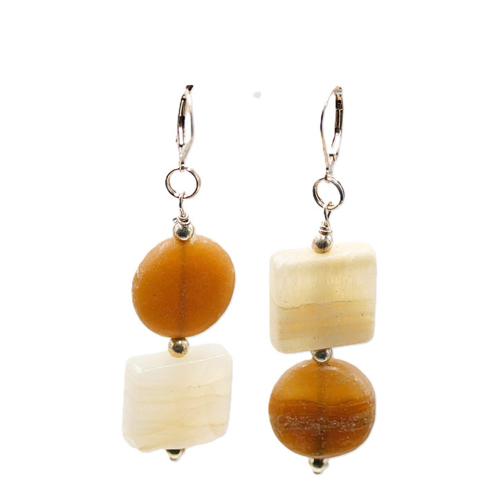 Women's Oval/Flat/Square Italian Onyx Gemstone Earrings
