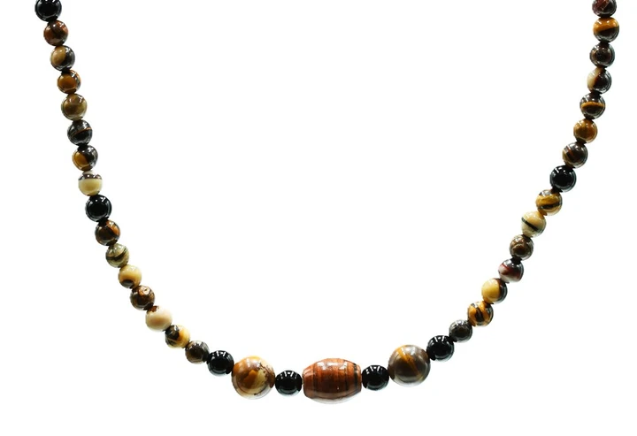 Men's 22 - Inch Iron Zebra Jasper & Black Onyx Gemstone Necklace