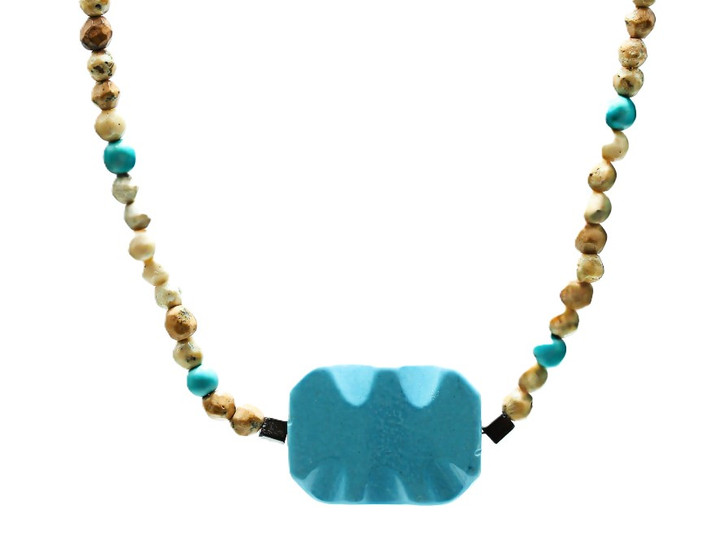 Men's 24 - Inch Picture Jasper & Blue Magnesite Gemstone Necklace