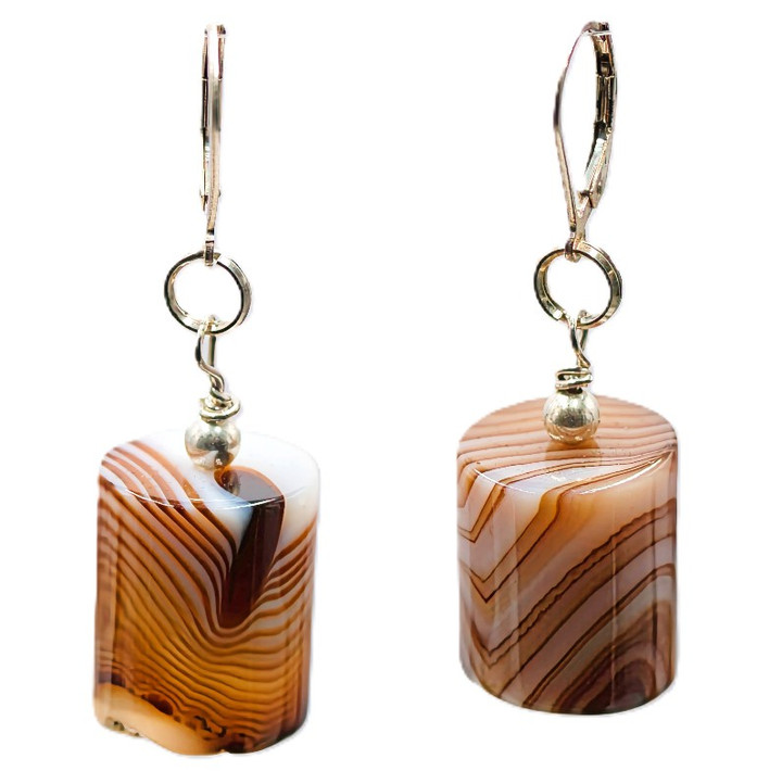 Women's Brown Tube  Agate Earrings