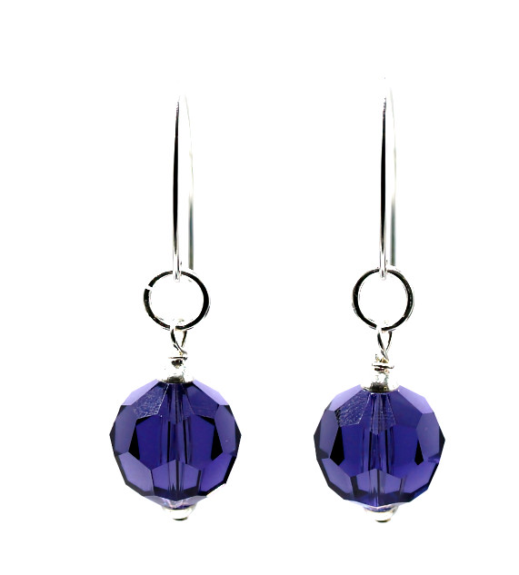 Women's 14 mm Purple Round Crystal Dangle Earrings