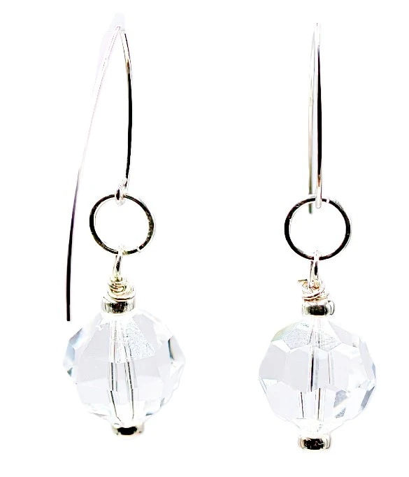 Women's 14 mm Crystal Clear Geometric Round Crystal Dangle Earrings