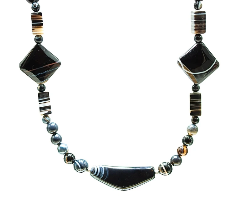 Men’s 26 Inch Black Sardonyx & Agate Gemstone Necklace