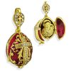 Egg Pendant Locket, Fabergé style with cross and MOG inside, red