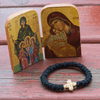 Prayer Bracelet, 33 knots photographed alongside diptych icons