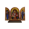 Triptych: Archangel Michael with Theotokos and Christ, solid walnut on stand