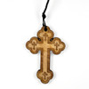Wood neck cross with cord, two-tone budded