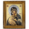 Virgin of Vladimir (gold foil) in wooden frame, large standing icon