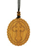 Wood icon pendant, Holy Trinity, roped. Budded cross laser engraved on back of icon pendant.