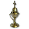 Censer, 7" tall, plain brass-tone finish with cross vents