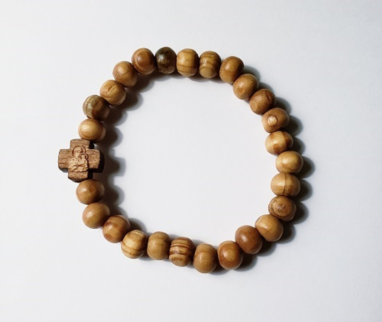 Prayer Bracelet with olive wood beads, wooden cross