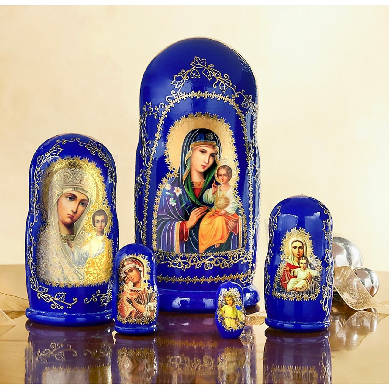 Godmother 5 Piece Russian Orthodox Icon Religious Jesus Christ Nesting Doll 