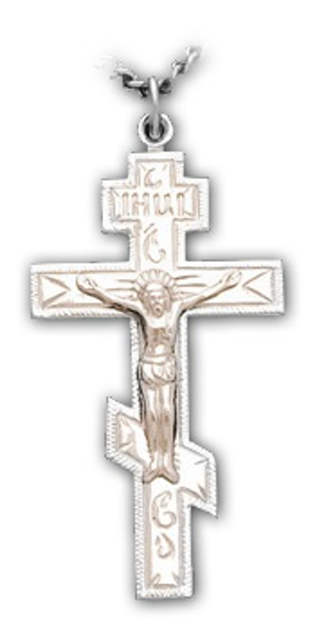 005365 Three-bar Cross with corpus, sterling silver, medium, chain included