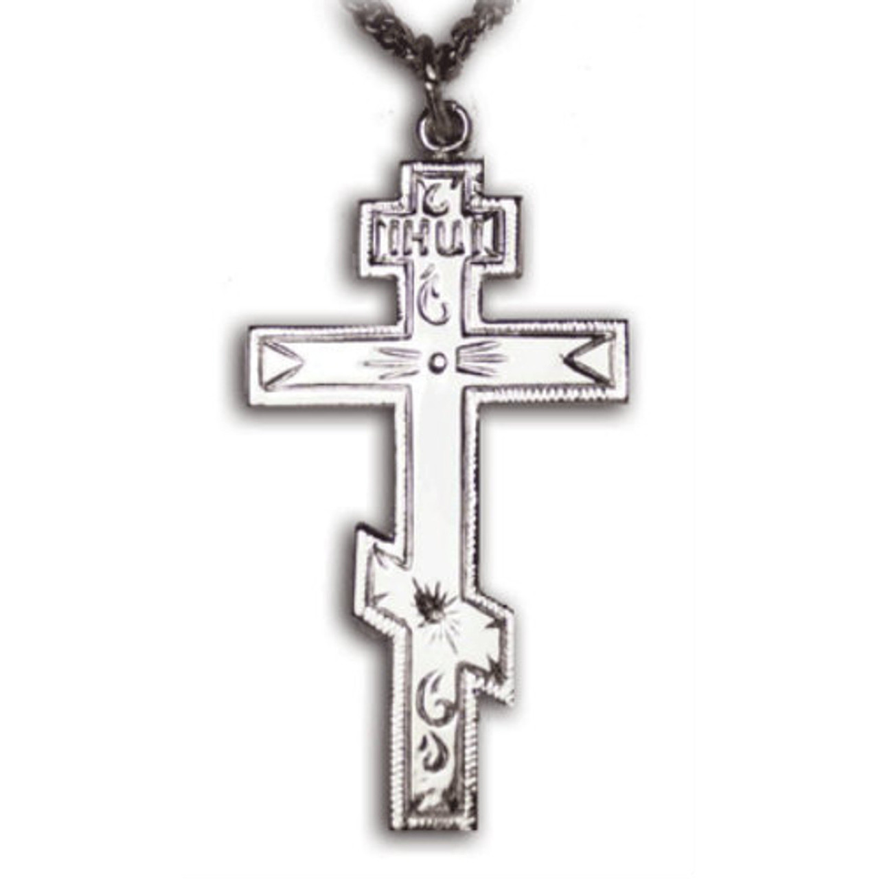 008215 Three-bar Cross, sterling silver, medium, chain included