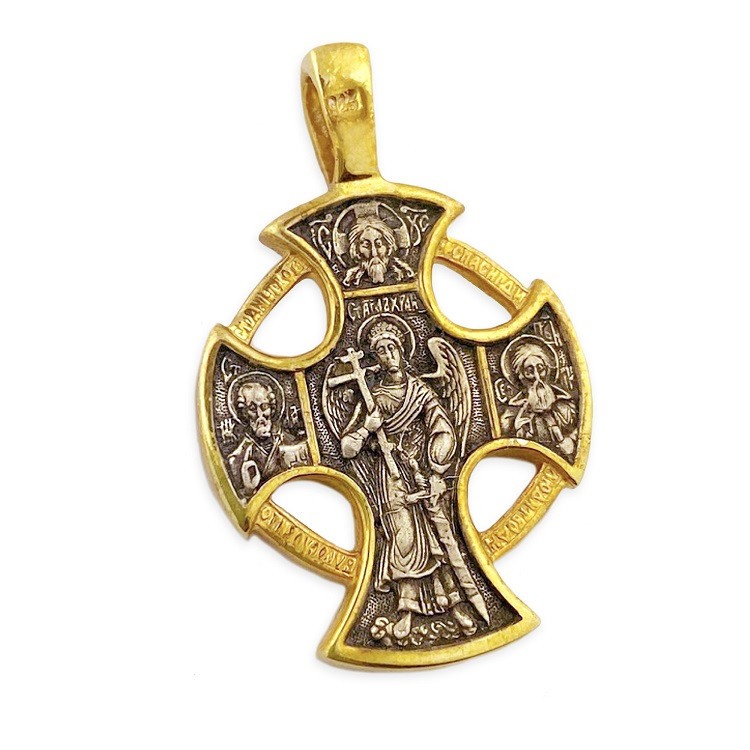 003403 Russian Cross, Christ and Archangel, two-sided - Ancient
