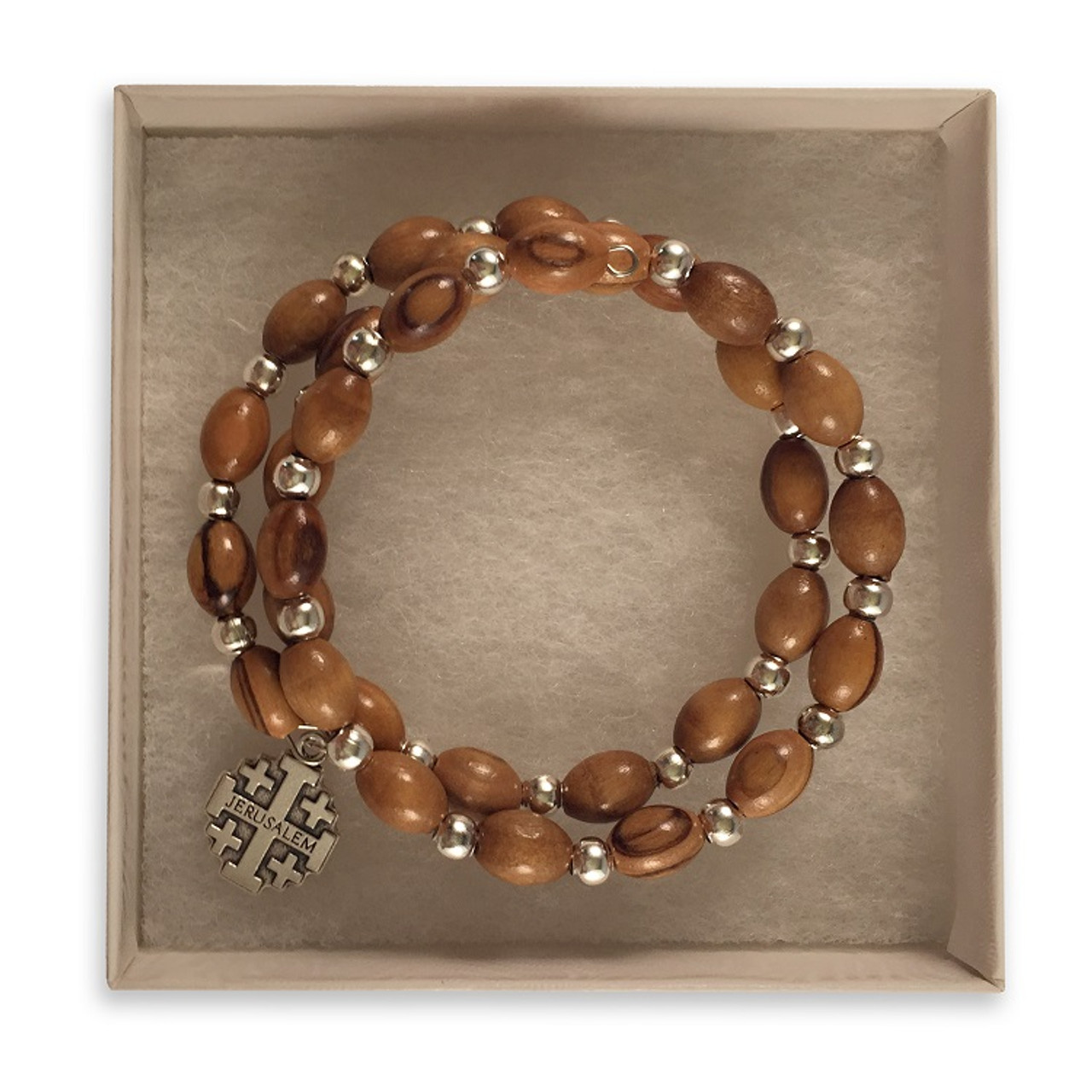 Prayer Bracelet with olive wood beads, wooden cross