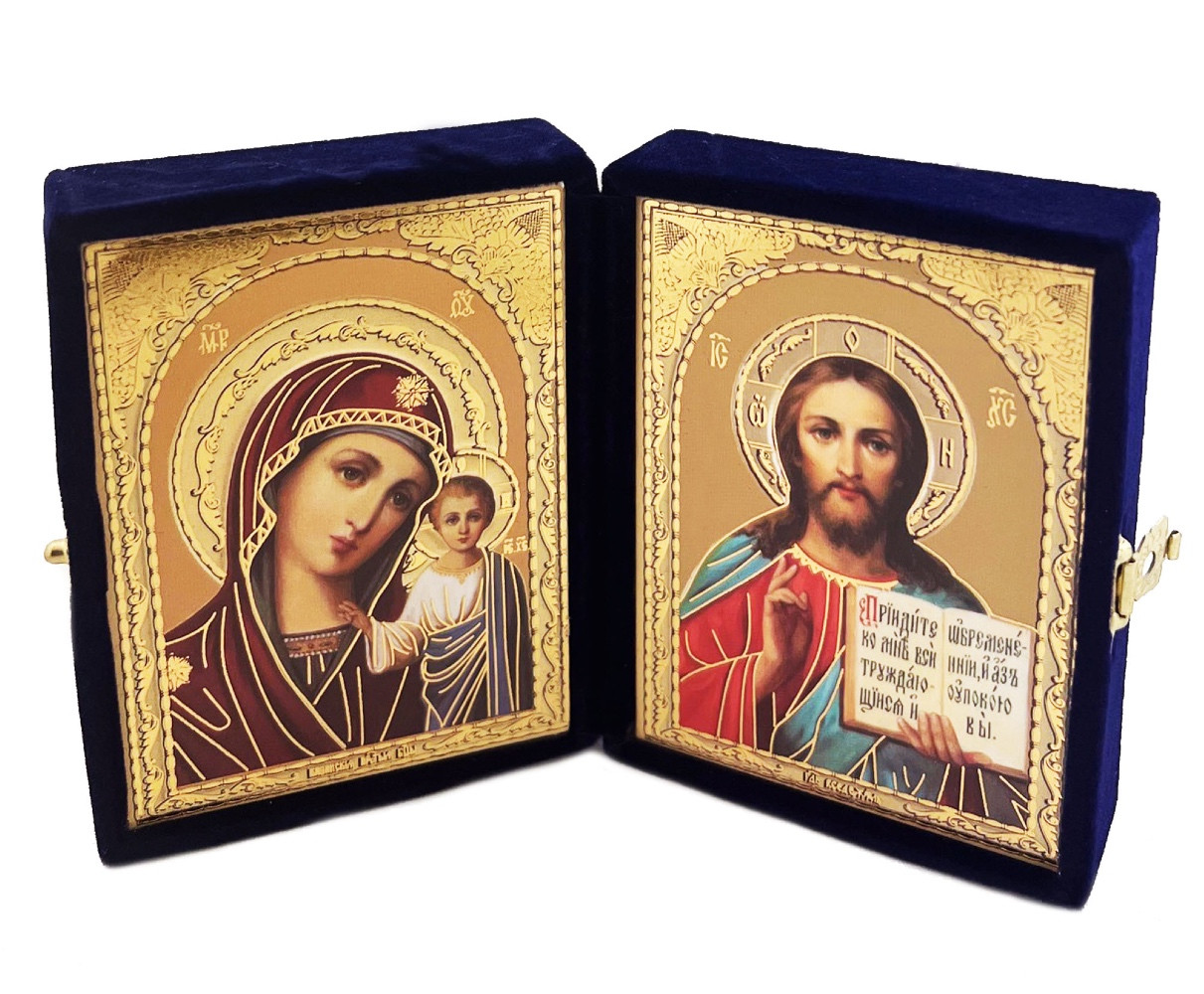 Diptych: Kazan Mother of God and Christ the Teacher, icons in a