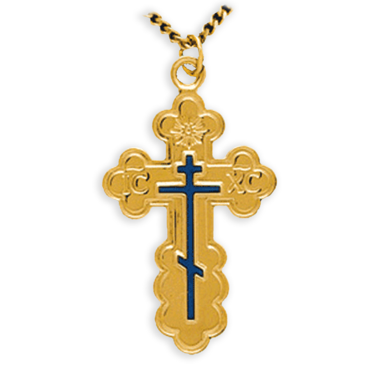 004575 St. Olga Cross, gold-plated sterling silver with blue