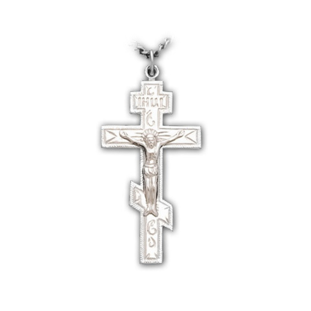 005375 Three-bar Cross with corpus, sterling silver, large, chain