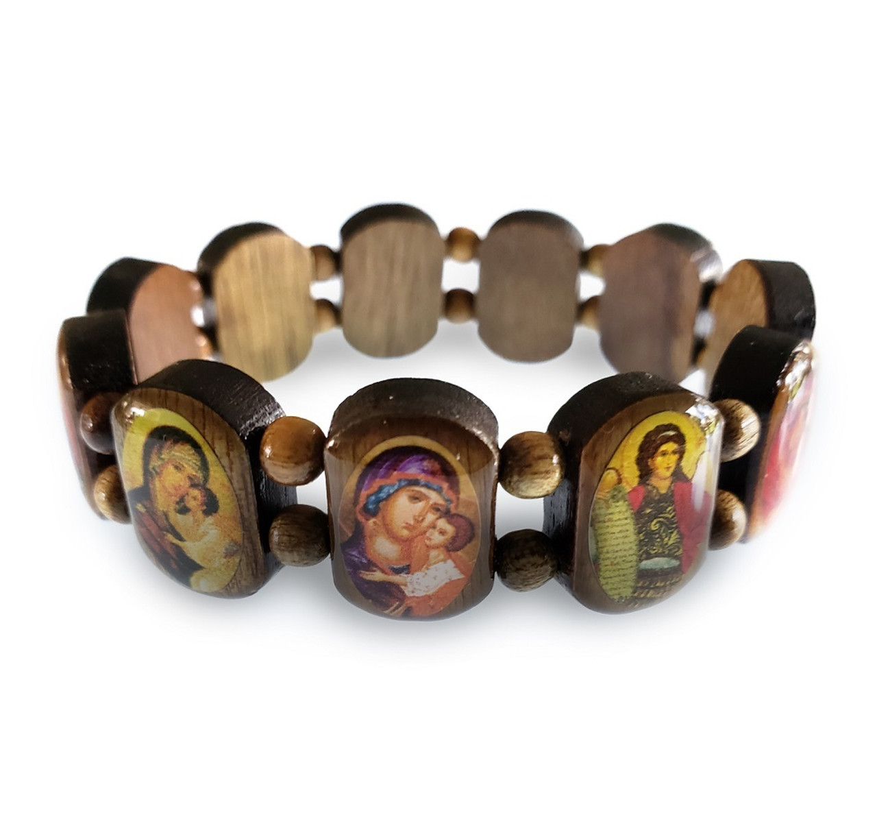 LOT OF 12 SAINT BEAD BRACELET Black Wood Religious Icon Catholic Stretch  Elastic | eBay