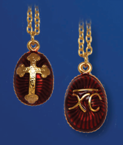Egg Pendant, Fabergé style with budded cross, red, chain included