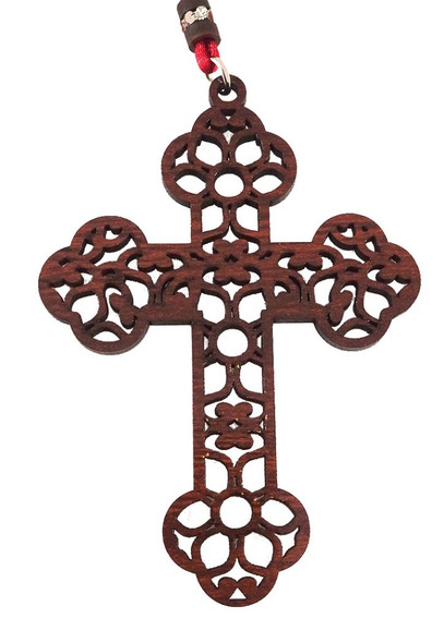 Cross Ornament, ornate cut-out floral and vine design