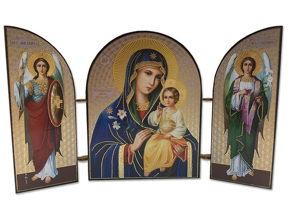 Triptych: Theotokos with Christ Child and archangels, small