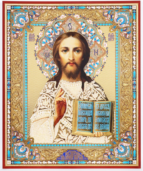 Christ the Teacher in white robe (gold and silver foil), medium icon
