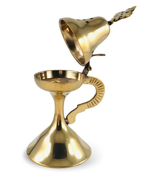 Censer, 7" tall, smooth brass-tone finish. For church or home use.