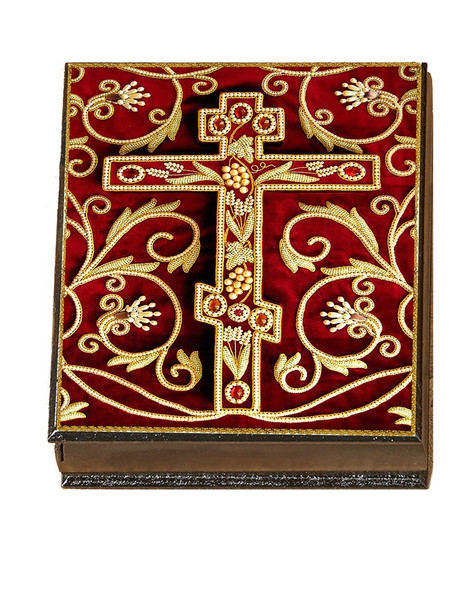 Wooden Icon Box, Burgundy Cross, large