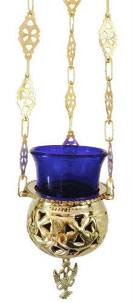 Vigil lamp, 3 inch diameter, with blue glass