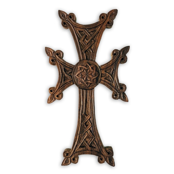 Wood neck cross with cord, two-tone budded - Ancient Faith Store