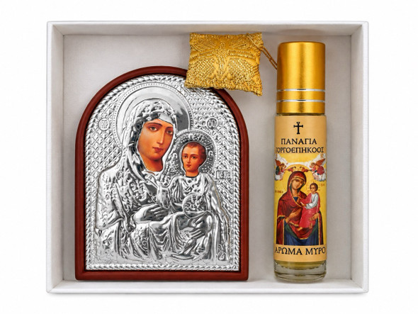 Panagia icon set, small icon with oil and filakto