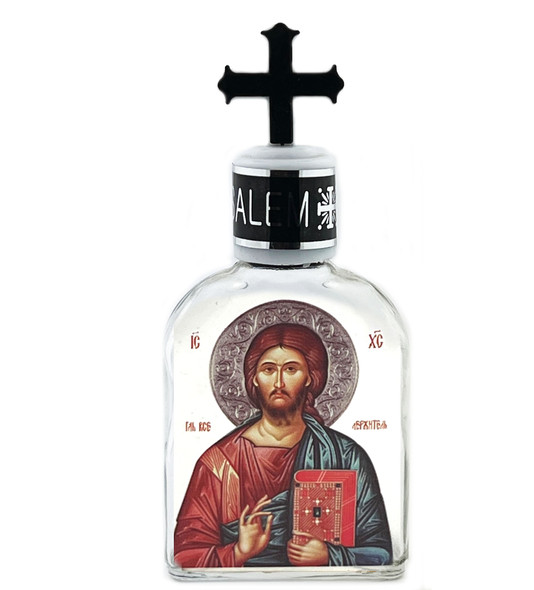 Holy Water Bottle with icon of Christ, glass