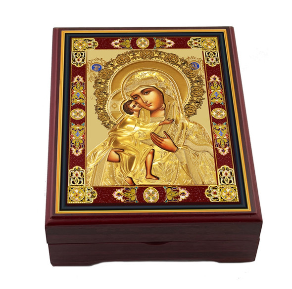 Wooden Icon Box, Virgin Mary and Child, deluxe large