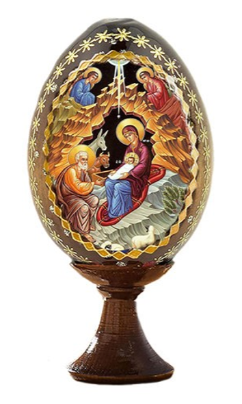 Wood Egg on stand with Nativity icon