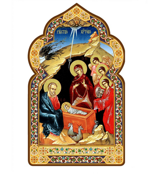 Domed Nativity in cave (gold foil), standing icon
