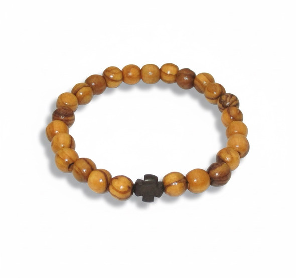 Prayer bracelet with olive wood beads and cross, 8mm