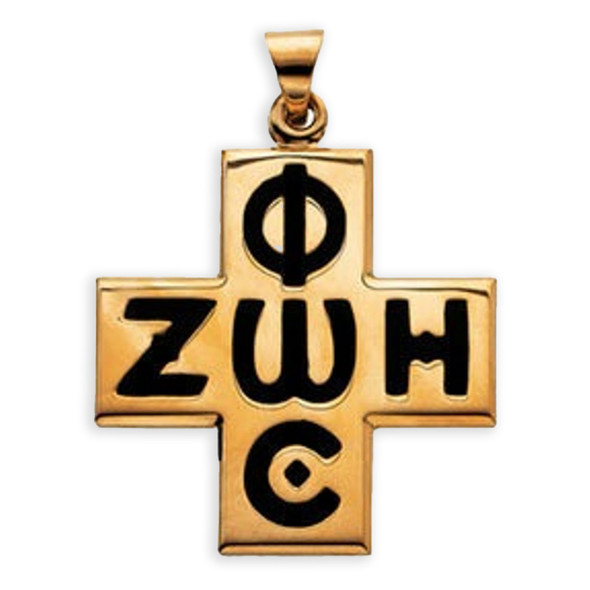 Phos-Zoe Cross, 14k yellow gold with black inlay