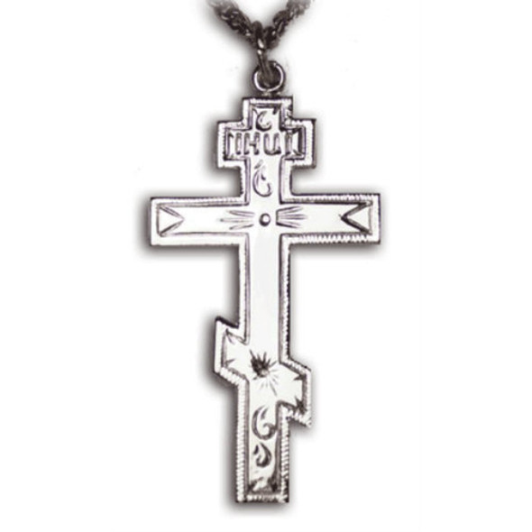 Three-bar Cross, sterling silver, large, chain included